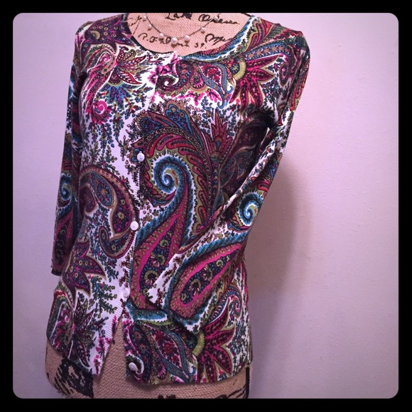 Joseph A Womens Button Front Cardigan Seater Paisley-S - Picture 3 of 6